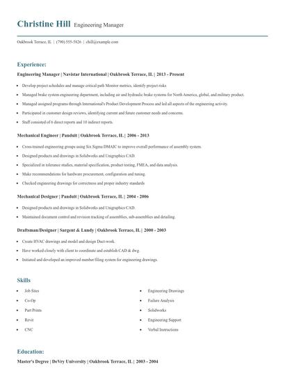 Engineering Manager Resume