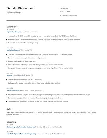 Engineering Manager Resume