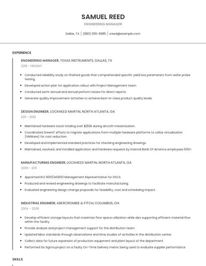 Engineering Manager Resume