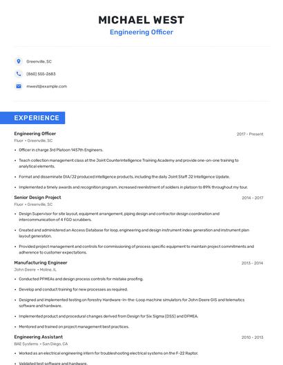 Engineering Officer Resume