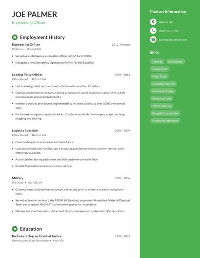 Engineering Officer Resume