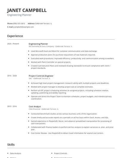 Engineering Planner Resume