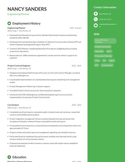 Engineering Planner Resume