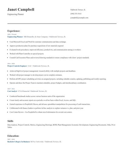 Engineering Planner Resume