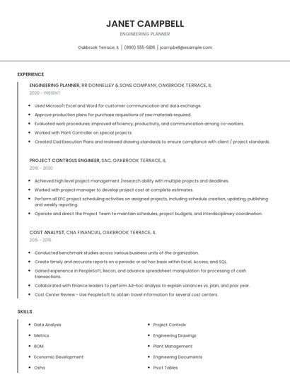 Engineering Planner Resume
