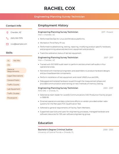 Engineering Planning Survey Technician Resume