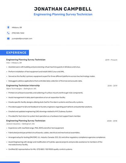 Engineering Planning Survey Technician Resume