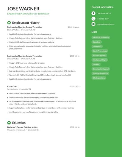 Engineering Planning Survey Technician Resume