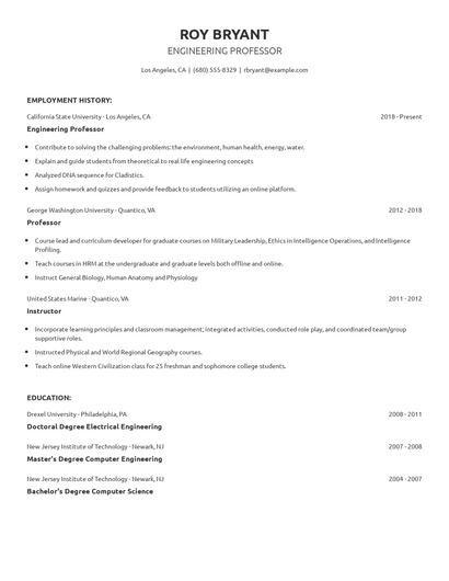 Engineering Professor Resume