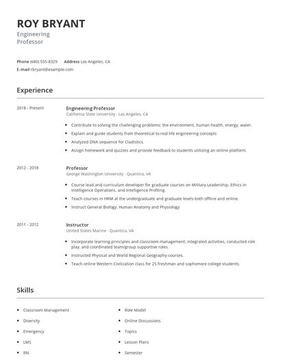 Engineering Professor Resume