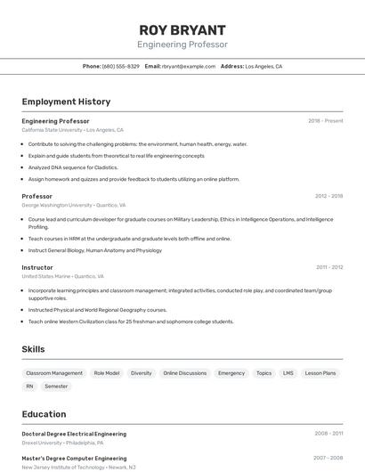 Engineering Professor Resume