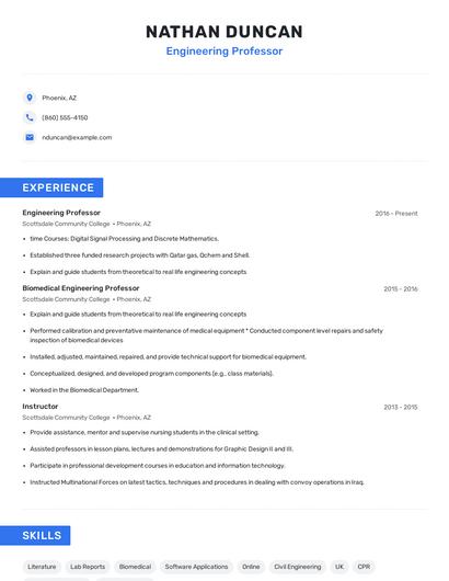 Engineering Professor Resume