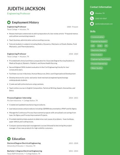 Engineering Professor Resume