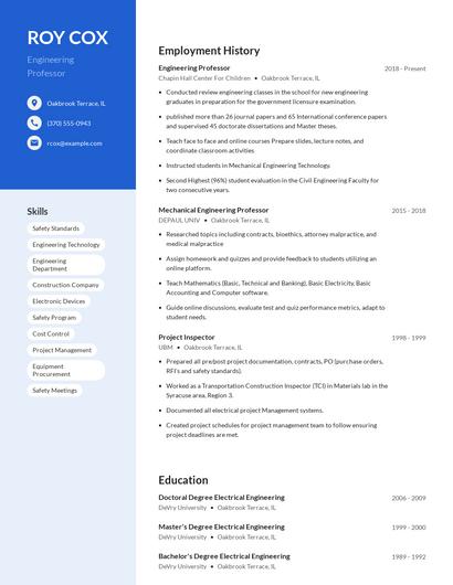 Engineering Professor Resume