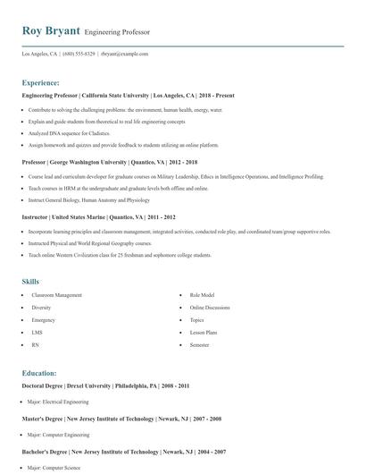 Engineering Professor Resume