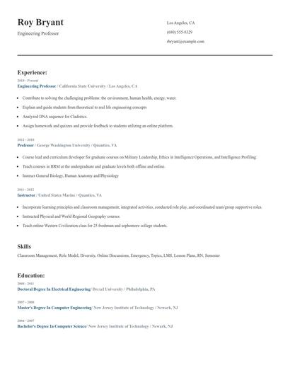 Engineering Professor Resume