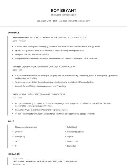 Engineering Professor Resume