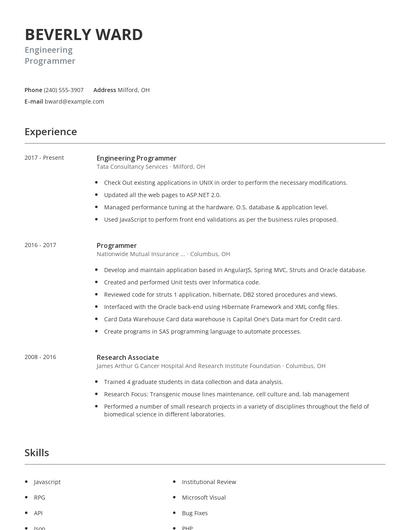 Engineering Programmer Resume