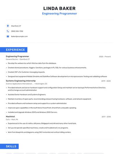 Engineering Programmer Resume