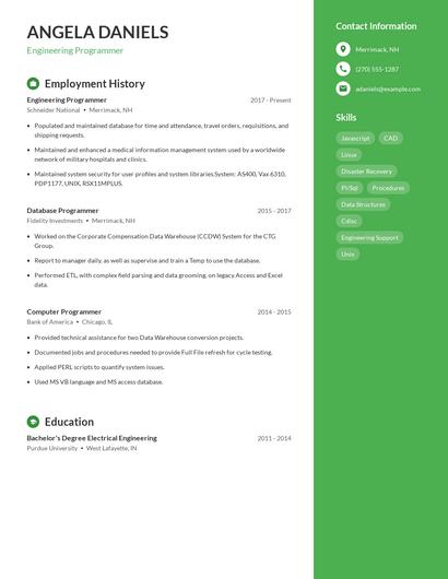 Engineering Programmer Resume