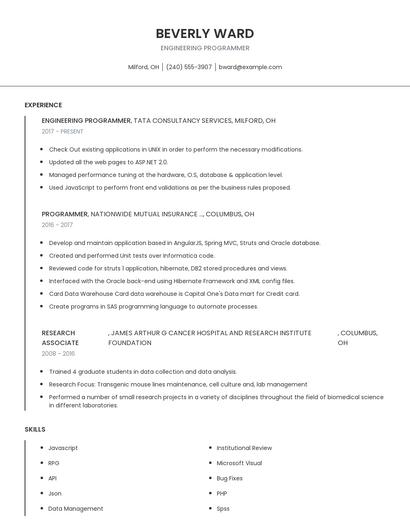 Engineering Programmer Resume