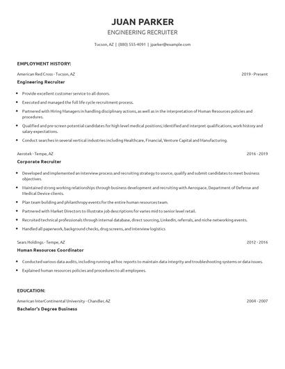 Engineering Recruiter Resume