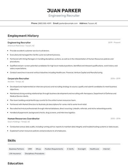 Engineering Recruiter Resume