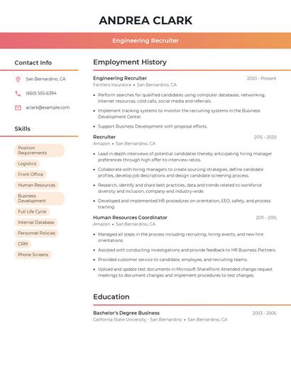 Engineering Recruiter Resume