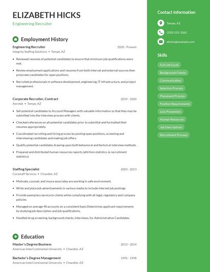 Engineering Recruiter Resume