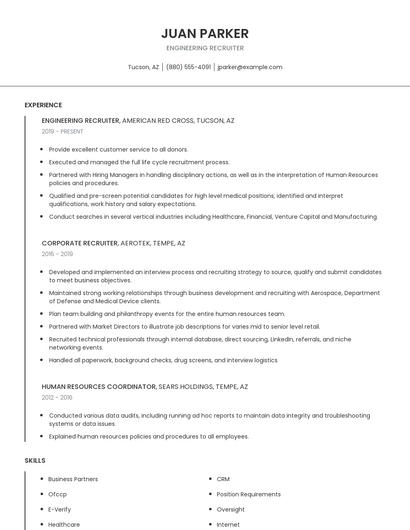 Engineering Recruiter Resume