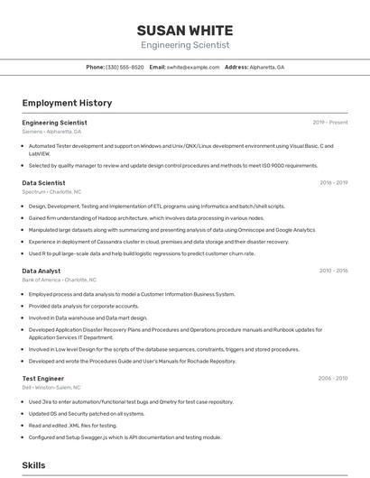 Engineering Scientist Resume