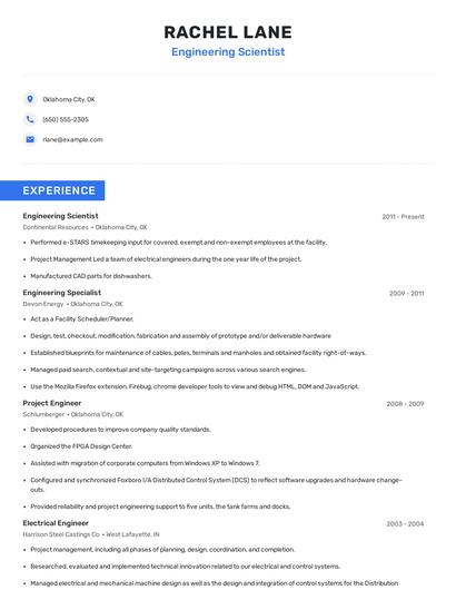 Engineering Scientist Resume