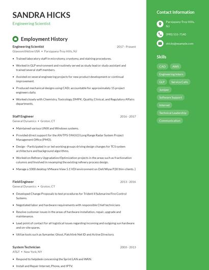 Engineering Scientist Resume