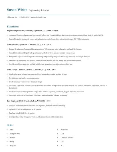 Engineering Scientist Resume