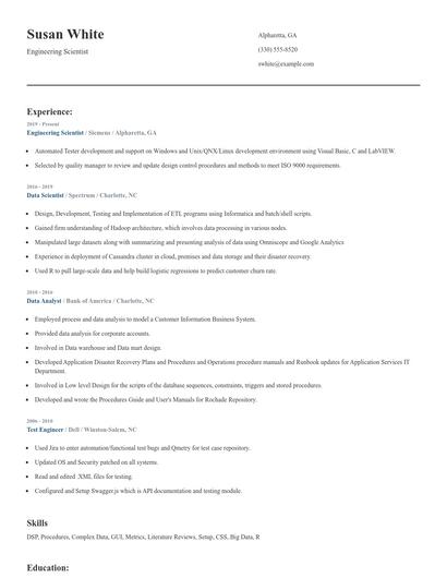 Engineering Scientist Resume