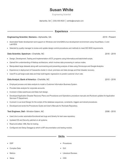 Engineering Scientist Resume