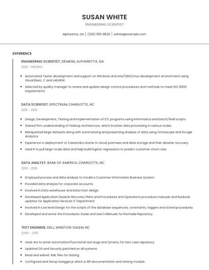 Engineering Scientist Resume