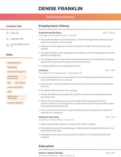 Engineering Secretary Resume