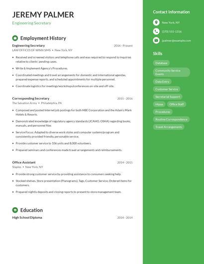 Engineering Secretary Resume