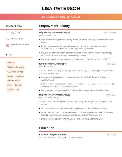 Engineering Technical Analyst Resume