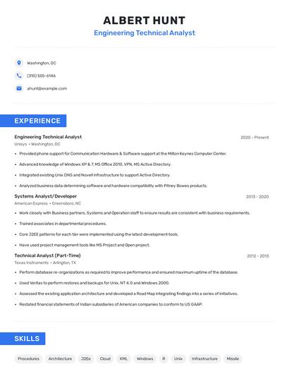 Engineering Technical Analyst Resume
