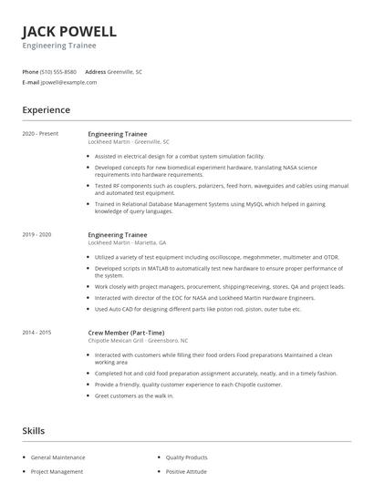 Engineering Trainee Resume