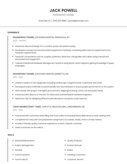 Engineering Trainee Resume