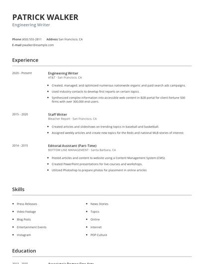 Engineering Writer Resume