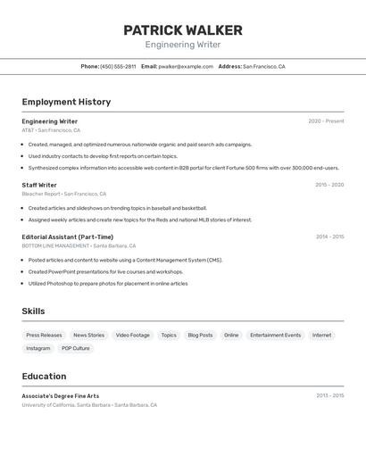 Engineering Writer Resume