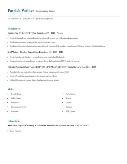 Engineering Writer Resume