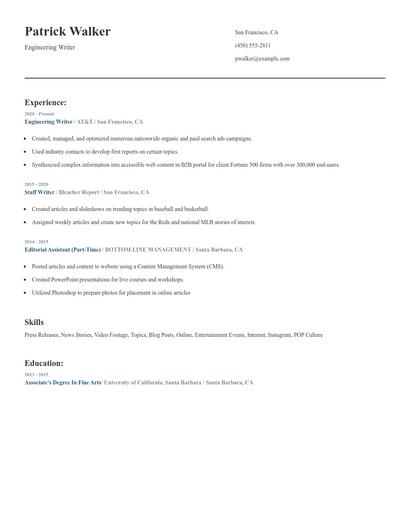Engineering Writer Resume