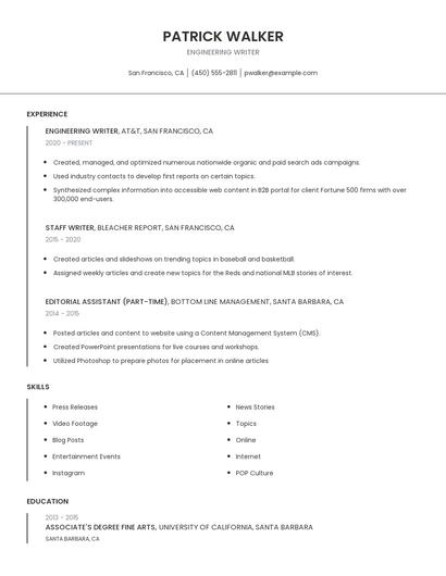 Engineering Writer Resume