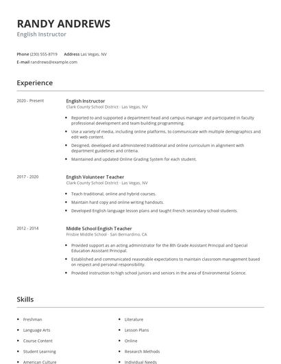 English Instructor Resume