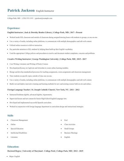 English Instructor Resume